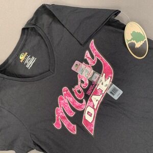 New Mossy Oak Shirt Womens LG V-Neck Short Sleeve Pink Camo Logo Graphic Hunting